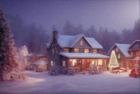 Painel de Lona Vilarejo na Floresta Iluminado Árvore de Natal Painel de Lona Vilarejo na Floresta Iluminado Árvore de Natal