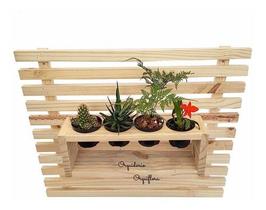 Painel De Madeira Com Kit 4 Vasos Nº9 Para Plantas Jardim Vertical Rústico Decoração Vegetação Jardins Exteriores