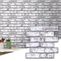 Painel de Parede Commomy 3D Tijolinho Falso em PVC Cinza com Efeito Caiação Painel de Parede Commomy 3D Tijolinho Falso em PVC Cinza com Efeito Caiação