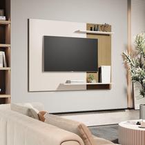 Painel De Parede Mênfis Ripado 1,35m Para TV Com Prateleiras Decor Off/Ripado Painel De Parede Mênfis Ripado 1,35m Para TV Com Prateleiras Decor Off/Ripado