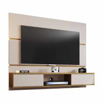 Painel de parede para TV 65 polegadas Material MDP Off White e Marrom Largura 160 cm 2 portas