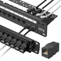 Painel de patch Jadaol Cat6 de 24 portas 19" 1U para montagem em rack de 10 Gbps