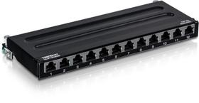 Painel de patch TRENDnet de 12 portas Cat6A blindado 10G pronto para preto