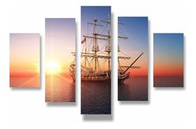 Painel De Quadro Mosaico 5 Partes Para Sala Barco Veleiro Painel De Quadro Mosaico 5 Partes Para Sala Barco Veleiro