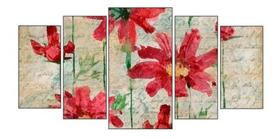 Painel De Quadro Mosaico 5 Partes Para Sala Flores Aquarela