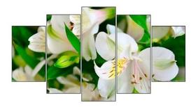 Painel De Quadro Mosaico 5 Partes Para Sala Flores Brancas Painel De Quadro Mosaico 5 Partes Para Sala Flores Brancas