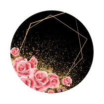 Painel De Tecido Redondo Flores Glitter Preto e Dourado 150cm - Veste Bem