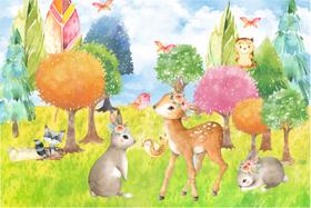 Painel de Tecido Sublimado Animais Do Bosque Aquarela Arvores Diversas Painel de Tecido Sublimado Animais Do Bosque Aquarela Arvores Diversas