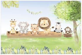 Painel de Tecido Sublimado Animais no Tronco Floresta Bosque Aquarela Painel de Tecido Sublimado Animais no Tronco Floresta Bosque Aquarela