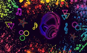 Painel de Tecido Sublimado Arte Neon Musical Painel de Tecido Sublimado Arte Neon Musical