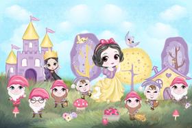 Painel de Tecido Sublimado Branca de Neve Aquarela Chibi Painel de Tecido Sublimado Branca de Neve Aquarela Chibi