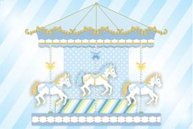 Painel de Tecido Sublimado Carrossel Azul Trio de Cavalos Painel de Tecido Sublimado Carrossel Azul Trio de Cavalos