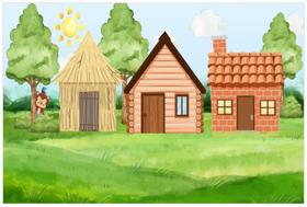 Painel de Tecido Sublimado Casinha dos 3 Porquinhos na Floresta 400x250cm