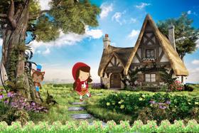 Painel de Tecido Sublimado Chapeuzinho Vermelho a Caminho da Casa da Vovó