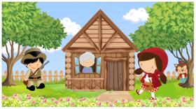 Painel de Tecido Sublimado Chapeuzinho Vermelho Casa da Vovó Caçador e Lobo - Fabrika de Festa Painel de Tecido Sublimado Chapeuzinho Vermelho Casa da Vovó Caçador e Lobo - Fabrika de Festa