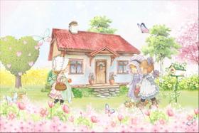 Painel de Tecido Sublimado Crianças Casa Jardim Florido Painel de Tecido Sublimado Crianças Casa Jardim Florido