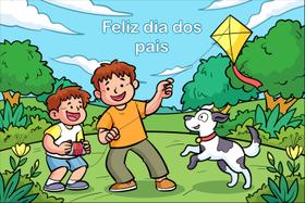 Painel de Tecido Sublimado Feliz dia dos Pais Brincadeira de Pipa no parque