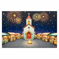 Painel de Tecido Sublimado Festa Junina Cenário de São João Barraquinhas Painel de Tecido Sublimado Festa Junina Cenário de São João Barraquinhas