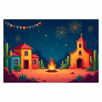 Painel de Tecido Sublimado Festa Junina Cenário Noite de Fogos e Fogueira