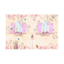 Painel de Tecido Sublimado Jardim Cenário Aquarela Janelas e Borboletas 400x250cm