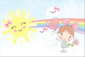 Painel de Tecido Sublimado Menina Cute Arco Íris Solzinho com Laço Radiante Painel de Tecido Sublimado Menina Cute Arco Íris Solzinho com Laço Radiante