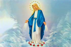 Painel de Tecido Sublimado Nossa Senhora das Graças Céus de nuvens