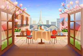 Painel de Tecido Sublimado Paris Café da Manhã com Flores Painel de Tecido Sublimado Paris Café da Manhã com Flores