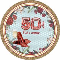 Painel de Tecido Sublimado Redondo 50 anos é só o começo c/ Elástico Painel de Tecido Sublimado Redondo 50 anos é só o começo c/ Elástico