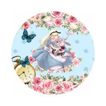 Painel de Tecido Sublimado Redondo Alice no País das Maravilhas Borboletas e Relógios C / Elástico