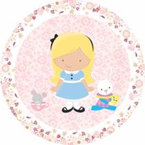 Painel de Tecido Sublimado Redondo Alice no Pais das Maravilhas Cute Flores Primavera c/ Elástico Painel de Tecido Sublimado Redondo Alice no Pais das Maravilhas Cute Flores Primavera c/ Elástico