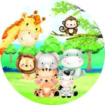 Painel de Tecido Sublimado Redondo Animais Bichinhos da Selva Feliz Aquarela c/ Elástico Painel de Tecido Sublimado Redondo Animais Bichinhos da Selva Feliz Aquarela c/ Elástico