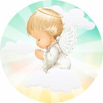 Painel de Tecido Sublimado Redondo Anjinho da Guarda Rezando Luzes do Céu c/ Elástico