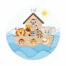 Painel de Tecido Sublimado Redondo Arca de Noé Animais Ondas do Mar Textura de Madeira c/ Elástico Painel de Tecido Sublimado Redondo Arca de Noé Animais Ondas do Mar Textura de Madeira c/ Elástico