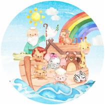 Painel de Tecido Sublimado Redondo Arca de Noe Infantil Aquarela C/ Elastico Painel de Tecido Sublimado Redondo Arca de Noe Infantil Aquarela C/ Elastico