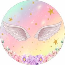 Painel de Tecido Sublimado Redondo Asas de Unicórnio e Flores Coloridas c/ Elástico Painel de Tecido Sublimado Redondo Asas de Unicórnio e Flores Coloridas c/ Elástico