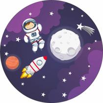 Painel De Tecido Sublimado Redondo Astronauta Na Lua C/Elástico