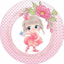 Painel de Tecido Sublimado Redondo Bailarina Princesa Bolinhas e Flor c/Elástico