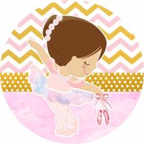 Painel de Tecido Sublimado Redondo Bailarina Rosa e Dourado Sapatilhas C/ Elástico Painel de Tecido Sublimado Redondo Bailarina Rosa e Dourado Sapatilhas C/ Elástico