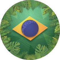 Painel de Tecido Sublimado Redondo Bandeira Brasil Minimalista Folhas c/ Elástico - Fabrika de Festa Painel de Tecido Sublimado Redondo Bandeira Brasil Minimalista Folhas c/ Elástico - Fabrika de Festa