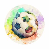 Painel de Tecido Sublimado Redondo Bola de Futebol Aquarela Tinta c/ Elástico 1,5x1,5m