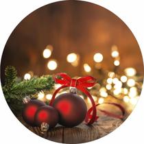 Painel de Tecido Sublimado Redondo Bolas de Natal Sobre a Mesa c/ Elástico Painel de Tecido Sublimado Redondo Bolas de Natal Sobre a Mesa c/ Elástico