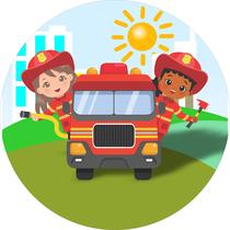 Painel de Tecido Sublimado Redondo Bombeiro Meninas Cute c/ Elástico