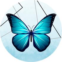 Painel de Tecido Sublimado Redondo Borboleta Azul Formas Geométricas c/ Elástico - Fabrika de Festa Painel de Tecido Sublimado Redondo Borboleta Azul Formas Geométricas c/ Elástico - Fabrika de Festa
