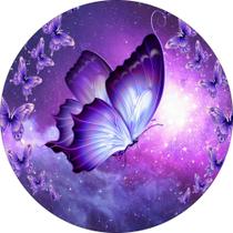 Painel de Tecido Sublimado Redondo Borboleta Galáxia Roxo c/ Elástico Painel de Tecido Sublimado Redondo Borboleta Galáxia Roxo c/ Elástico