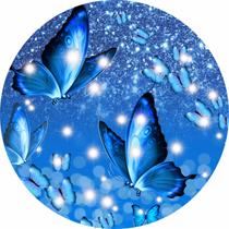 Painel de Tecido Sublimado Redondo Borboletas Jardim Azul c/ Elástico
