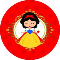 Painel de Tecido Sublimado Redondo Branca de Neve Cute Maçã Poá Vermelho c/ Elástico