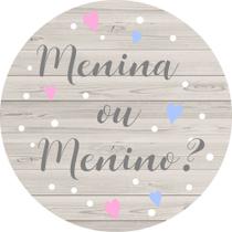 Painel de Tecido Sublimado Redondo Chá de Revelação Menina ou Menino Madeira C/ Elástico