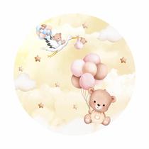 Painel de Tecido Sublimado Redondo Chá de Revelação Ursinho Aquarela Menino e Menina c/ Elástico 1,5x1,5m