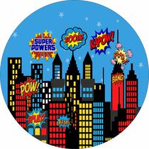 Painel de Tecido Sublimado Redondo Cidade de Heróis Céu Azul Claro c/ Elastico Painel de Tecido Sublimado Redondo Cidade de Heróis Céu Azul Claro c/ Elastico