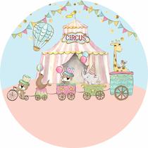 Painel de Tecido Sublimado Redondo Circus Animais Turminha Feliz Trenzinho Alegre c/ Elástico